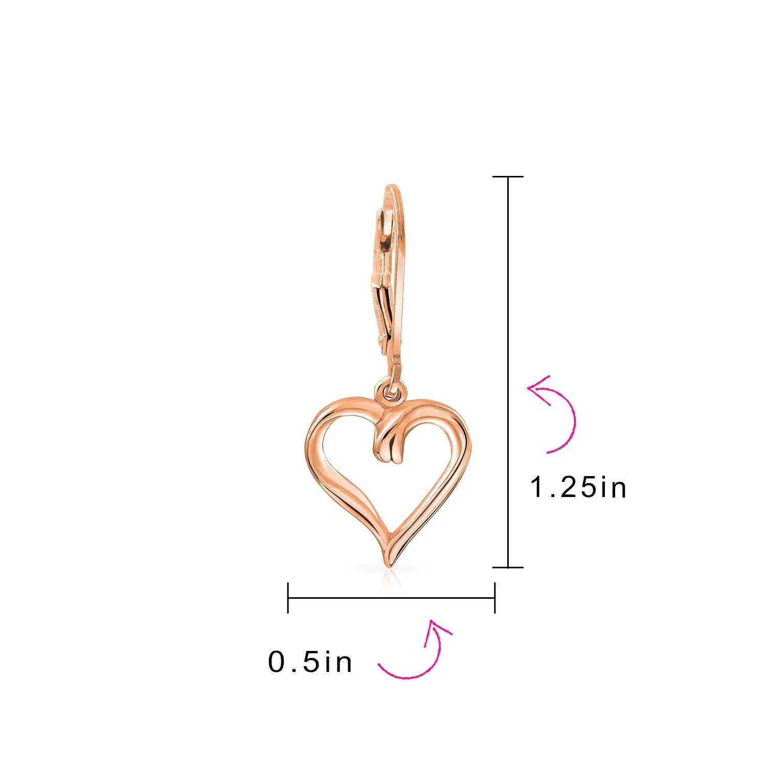 Heart Romantic Lever back Earrings Rose Gold Plated .925 Sterling Silver