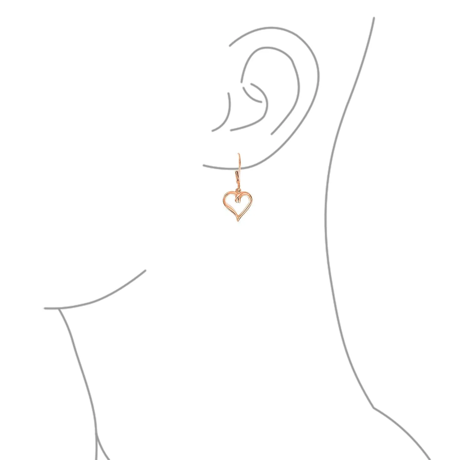 Heart Romantic Lever back Earrings Rose Gold Plated .925 Sterling Silver