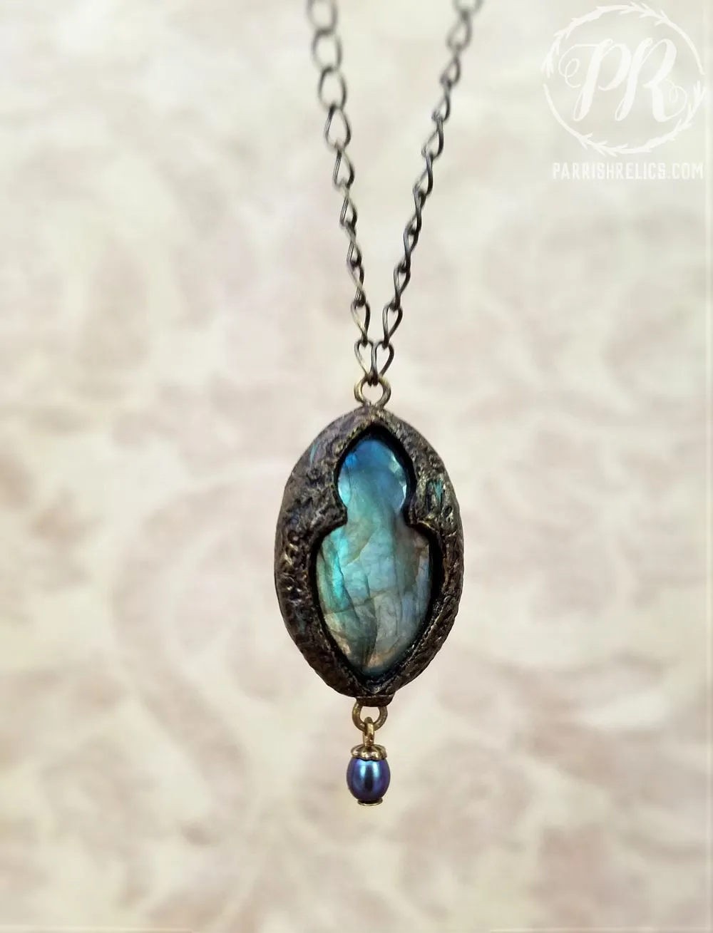 Hercynia ~ Labradorite & Pearl Gothic Arch Amulet