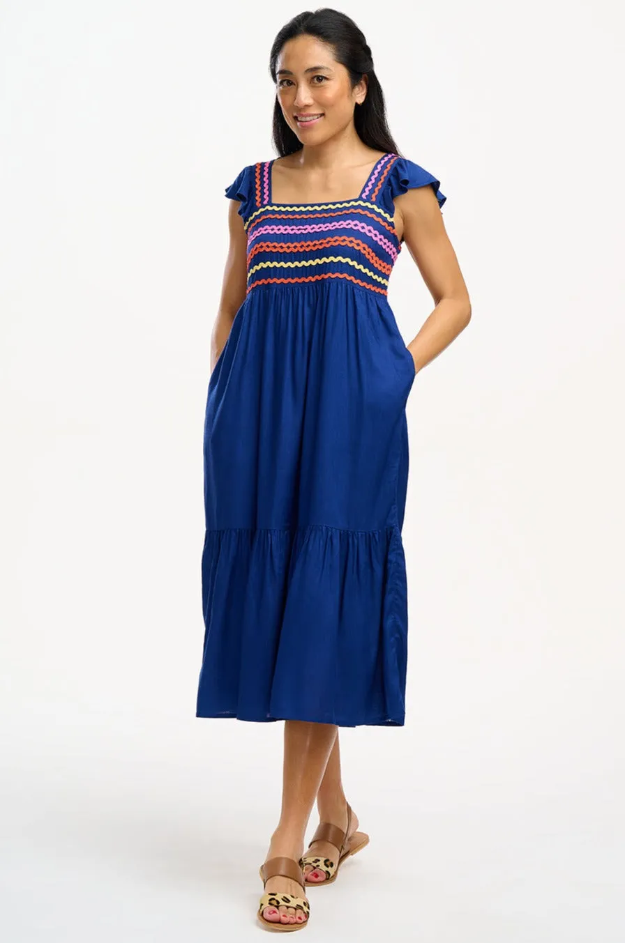 Lakshmi Sundress - Bright Navy, Ricrac Rainbows