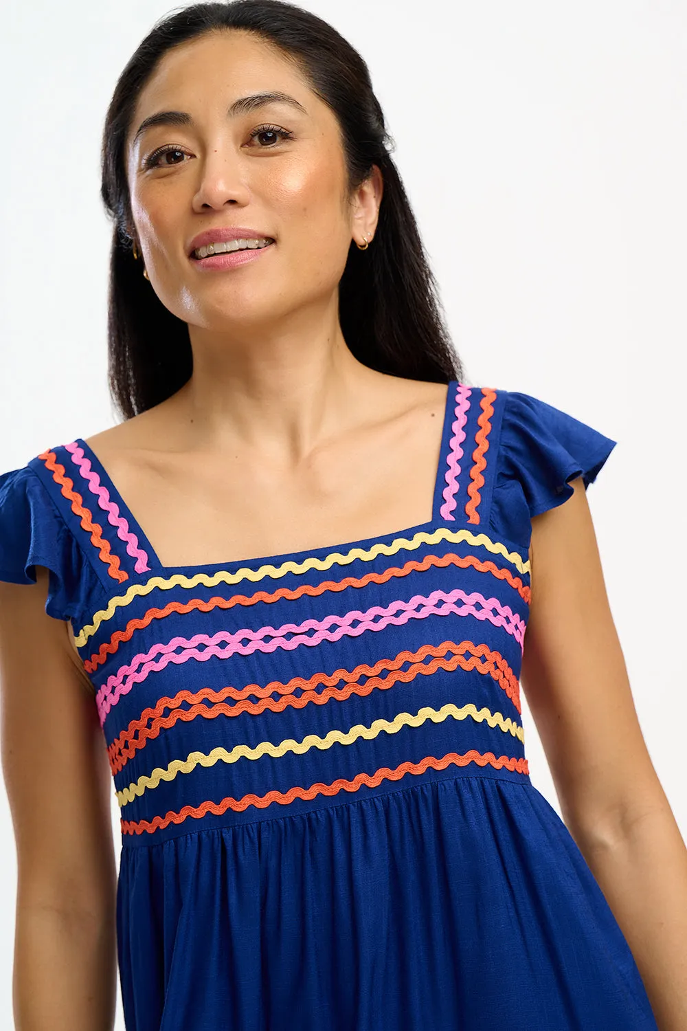 Lakshmi Sundress - Bright Navy, Ricrac Rainbows