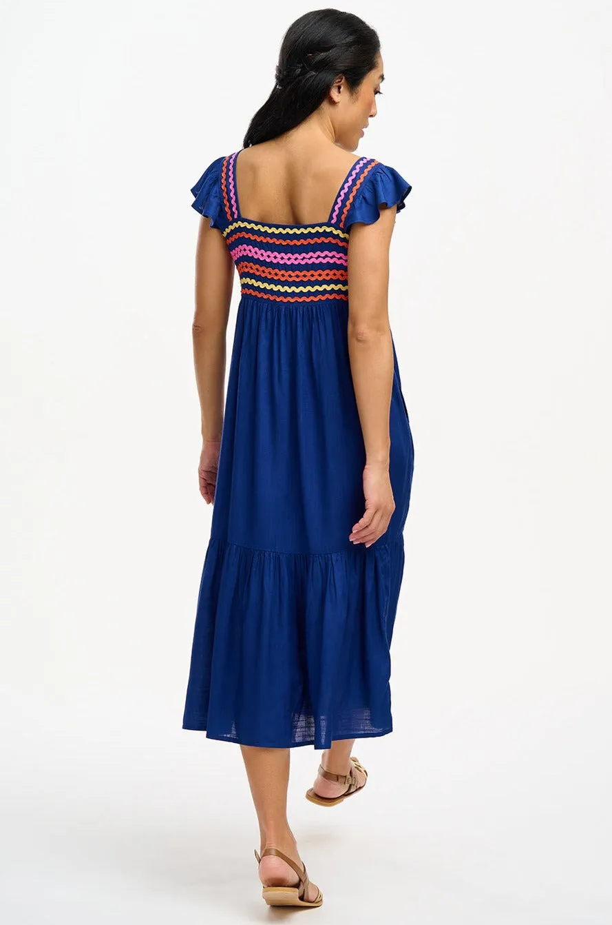 Lakshmi Sundress - Bright Navy, Ricrac Rainbows