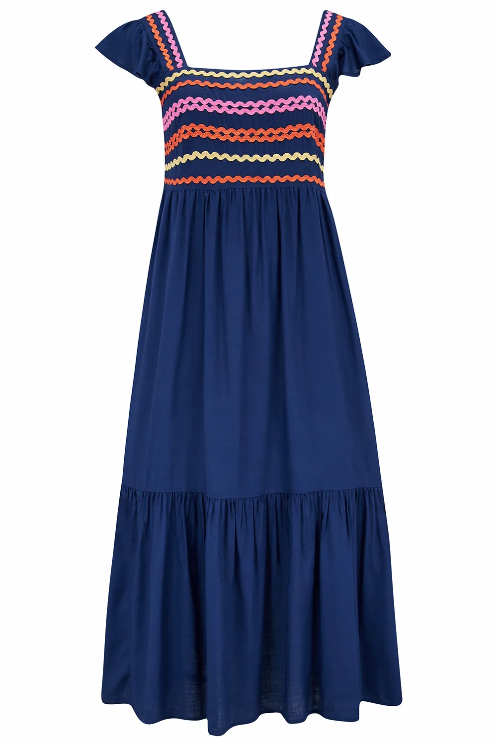 Lakshmi Sundress - Bright Navy, Ricrac Rainbows