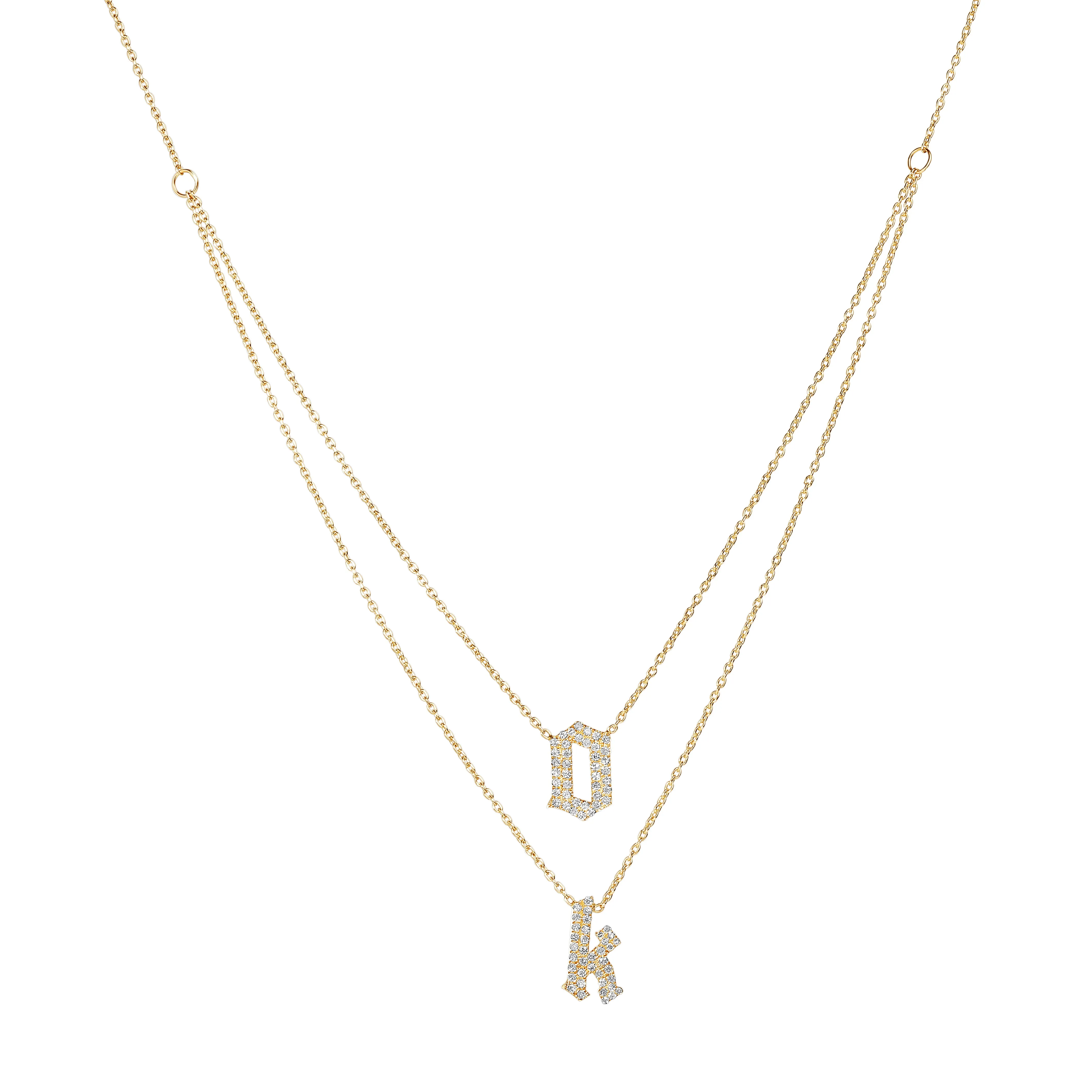 Layered Pave Gothic Initials Necklace