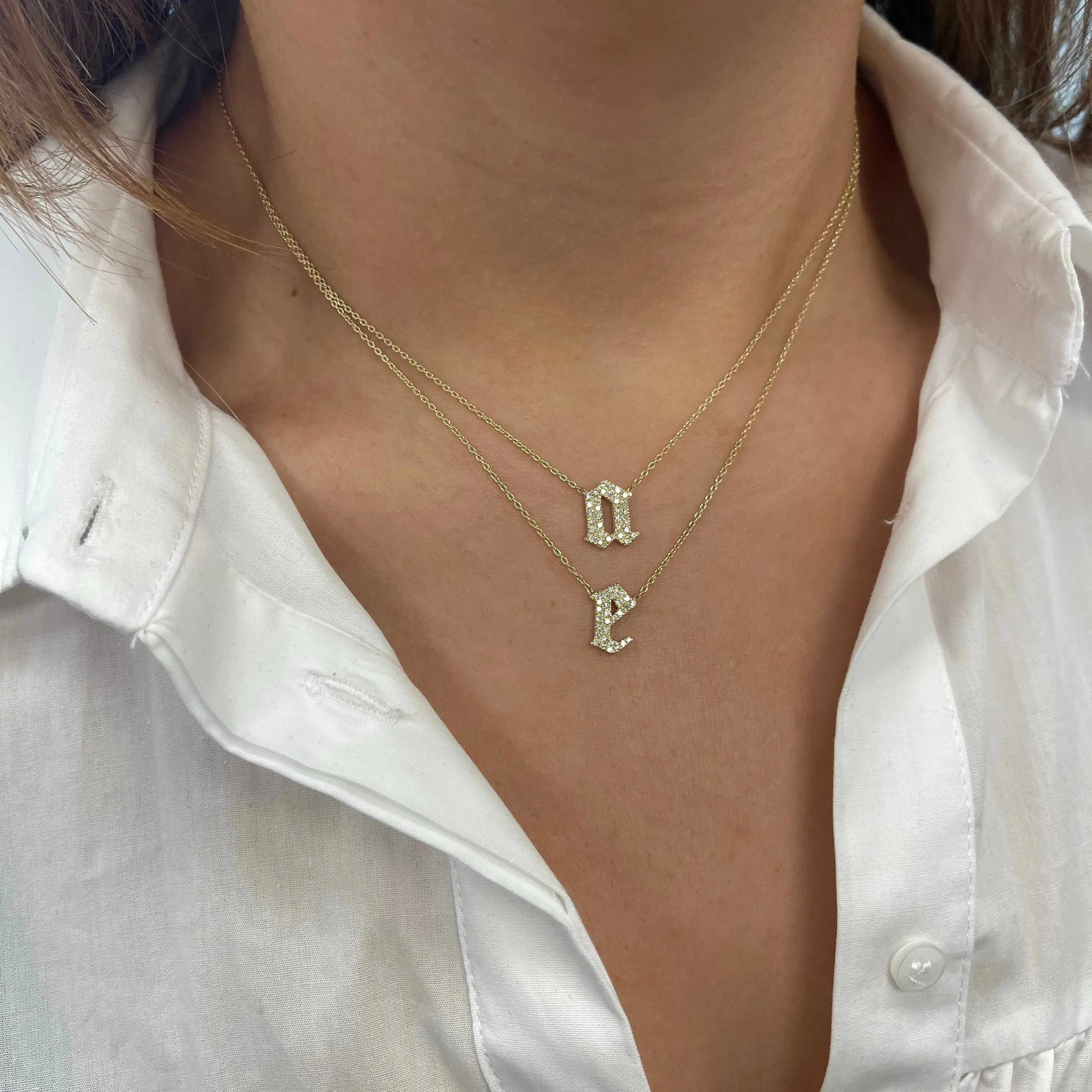 Layered Pave Gothic Initials Necklace