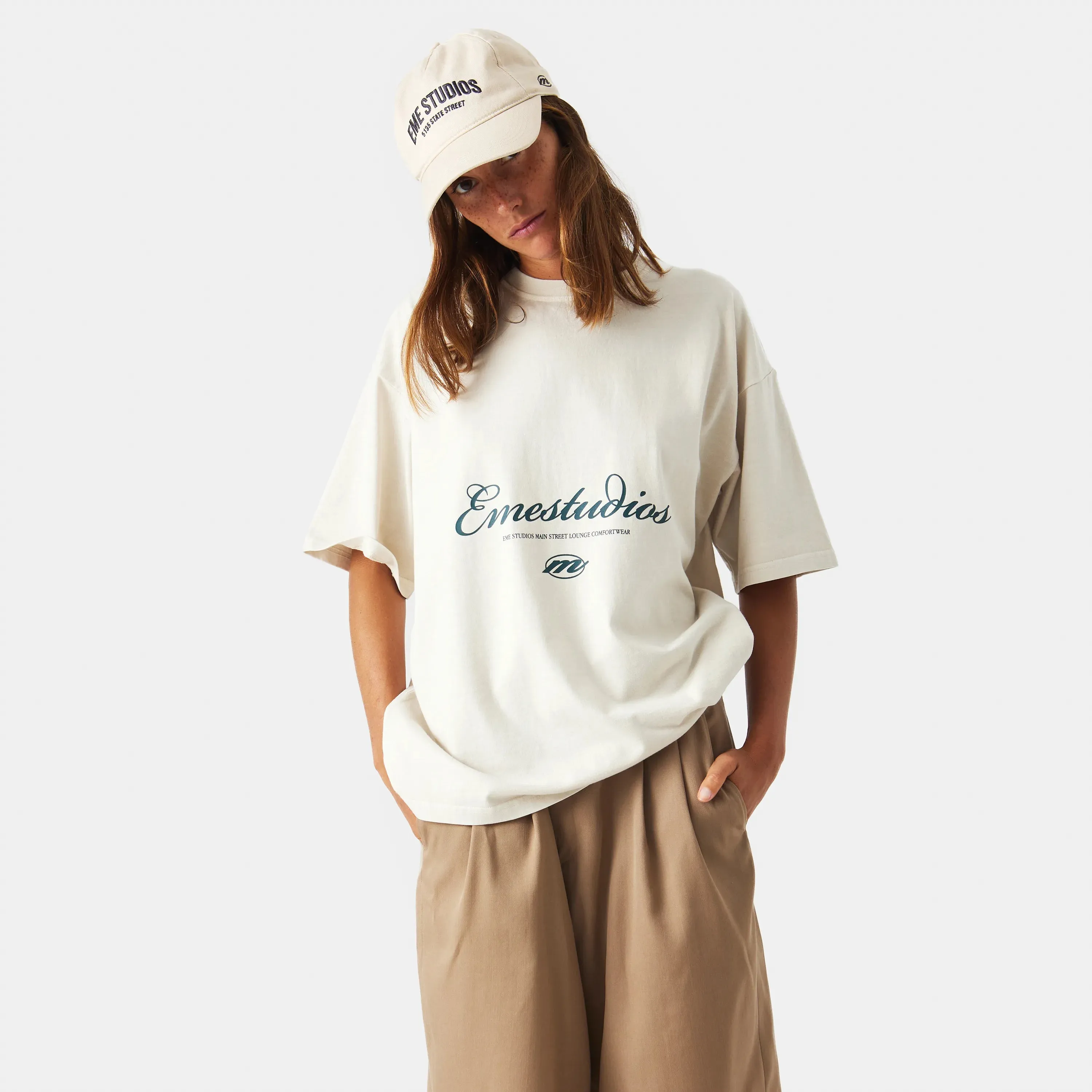 Main Street Off Sand Oversized Tee