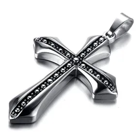 Men Gothic Biker Stainless Steel Cross Pendant Necklace