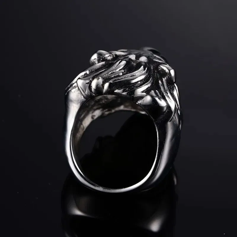 Men's Biker Stainless Steel Punk Rock Style Gothic Personalized Cool Lion Head Ring