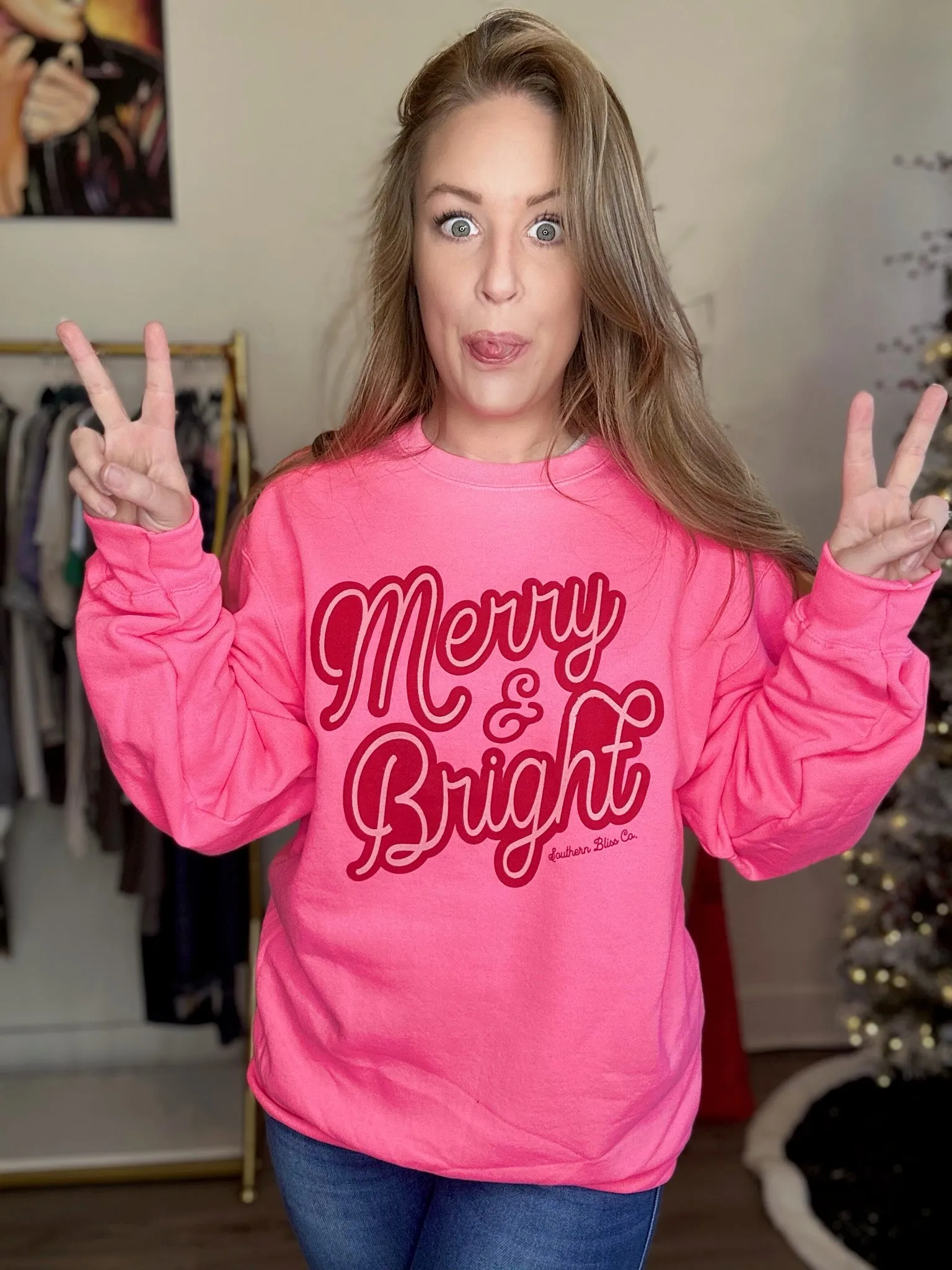 Merry & Bright Hot Pink Sweatshirt