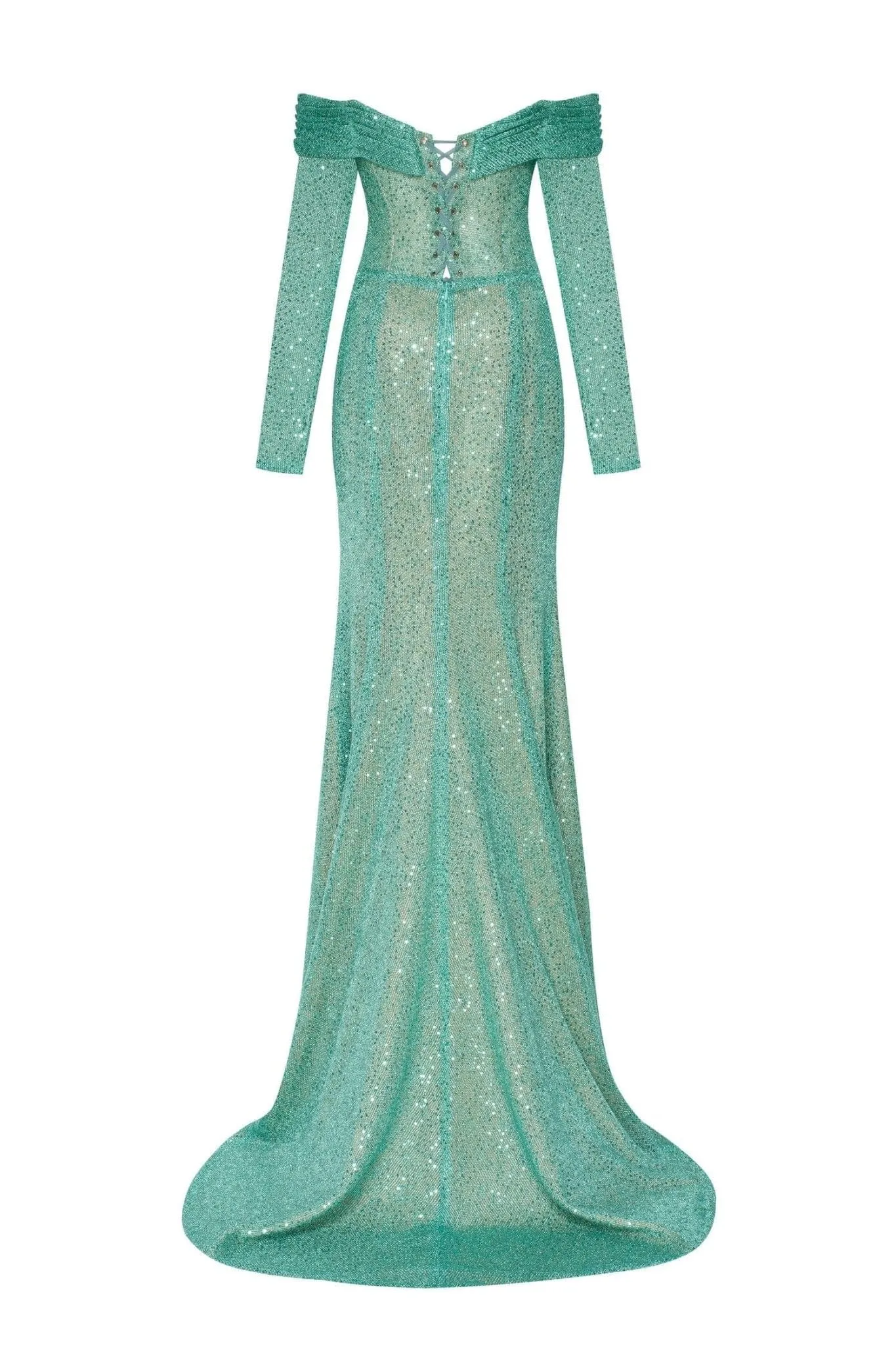 Mint Green Romantic off-the-shoulder sparkling long dress