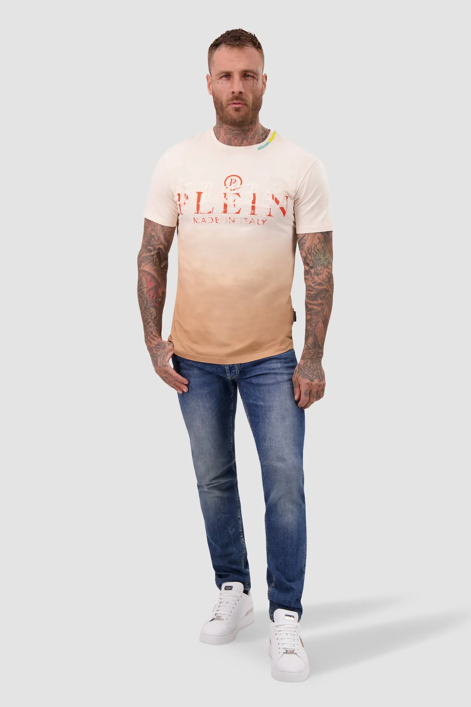 Philipp Plein Beige Round Neck SS Gothic Plein T-Shirt