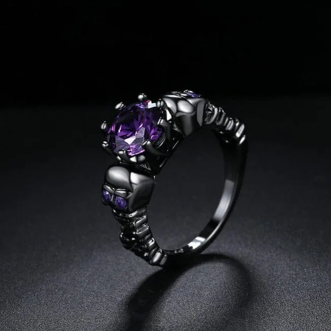 Punk Skull Round Amethyst Gothic Ring