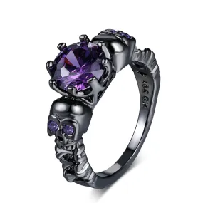 Punk Skull Round Amethyst Gothic Ring