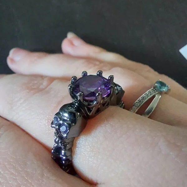 Punk Skull Round Amethyst Gothic Ring