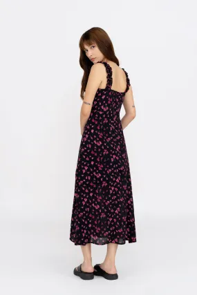 [Restocked] Esmie Floral Ruffle Strap Dress in Romantic Black