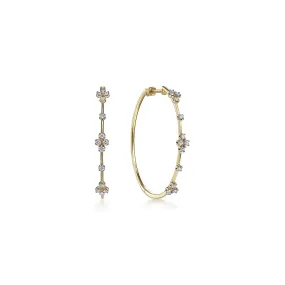 Romantic Diamond Cluster Hoop Earrings in Yellow Gold, 0.50 cttw