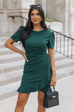 Romantic Green Ruffled Mini Dress