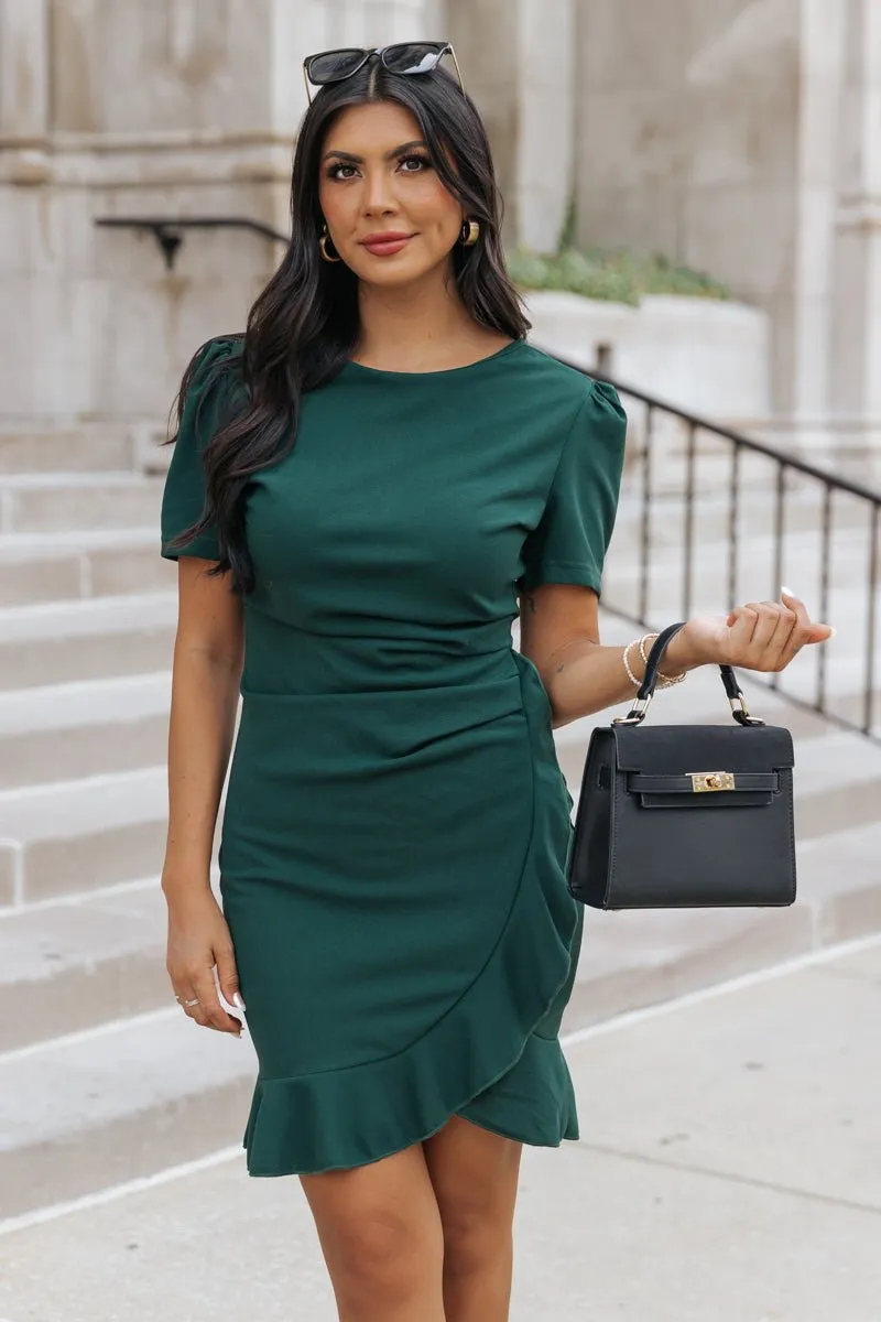 Romantic Green Ruffled Mini Dress