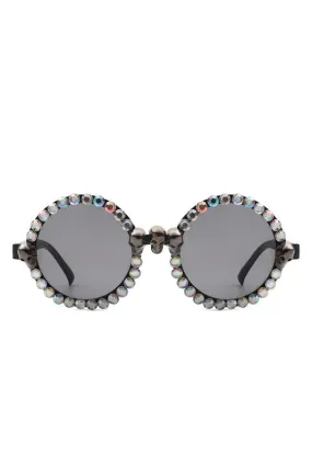 Round Gothic Rhinestone Skull Punk Sunglasses