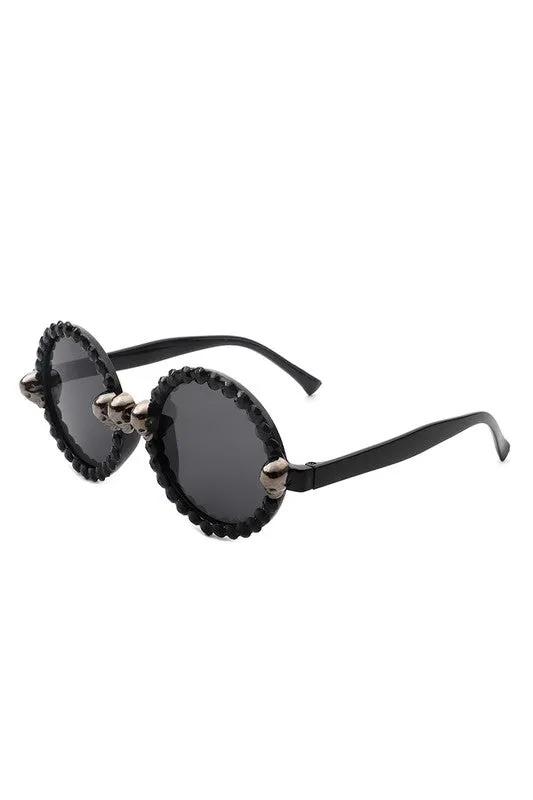 Round Gothic Rhinestone Skull Punk Sunglasses