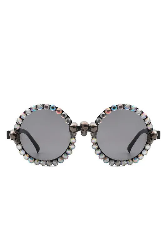 Round Gothic Rhinestone Skull Punk Sunglasses