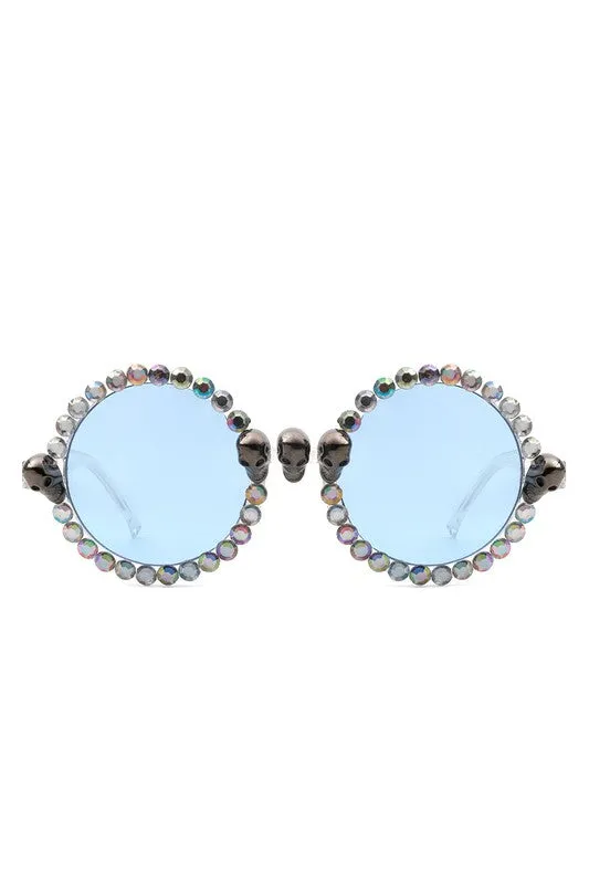 Round Gothic Rhinestone Skull Punk Sunglasses