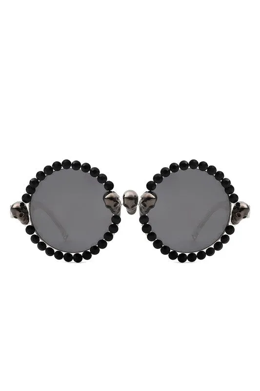 Round Gothic Rhinestone Skull Punk Sunglasses