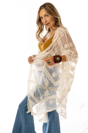 Whimsy   Lace Kimono - Natural